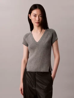 Calvin Klein Klassisches T-Shirt aus technischem Rippstrick^Damen Strickdesigns