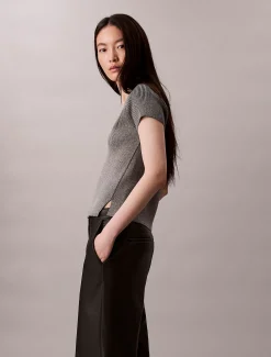 Calvin Klein Klassisches T-Shirt aus technischem Rippstrick^Damen Strickdesigns