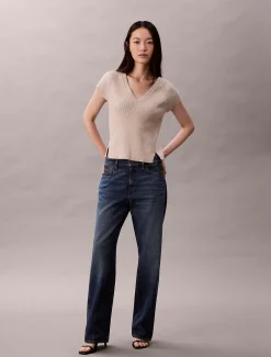 Calvin Klein Klassisches T-Shirt aus technischem Rippstrick^Damen Strickdesigns