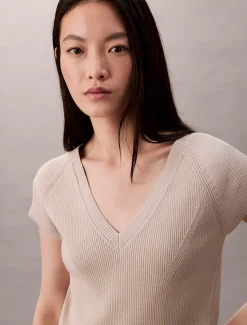 Calvin Klein Klassisches T-Shirt aus technischem Rippstrick^Damen Strickdesigns