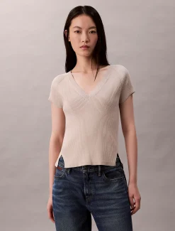 Calvin Klein Klassisches T-Shirt aus technischem Rippstrick^Damen Strickdesigns