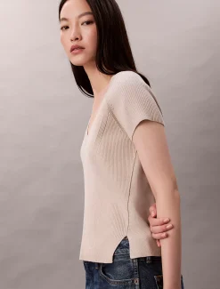 Calvin Klein Klassisches T-Shirt aus technischem Rippstrick^Damen Strickdesigns