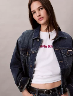 Calvin Klein Klassisches T-Shirt mit Logo-Grafik-Stickerei^Damen T-shirts & Tops