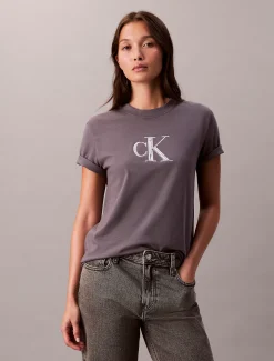 Calvin Klein Klassisches T-Shirt mit Pailletten-Monogramm^Damen T-shirts & Tops