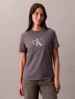 Calvin Klein Klassisches T-Shirt mit Pailletten-Monogramm^Damen T-shirts & Tops