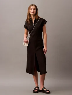 Calvin Klein Kleid aus technischem Stretchstoff mit Reißverschlussausschnitt^Damen Kleider & Röcke