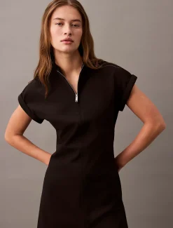 Calvin Klein Kleid aus technischem Stretchstoff mit Reißverschlussausschnitt^Damen Kleider & Röcke