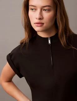 Calvin Klein Kleid aus technischem Stretchstoff mit Reißverschlussausschnitt^Damen Kleider & Röcke