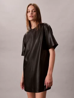 Calvin Klein Kleid mit kurzen Ärmeln aus Kunstleder^Damen Kleider & Röcke
