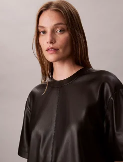 Calvin Klein Kleid mit kurzen Ärmeln aus Kunstleder^Damen Kleider & Röcke