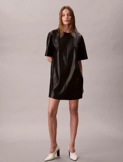 Calvin Klein Kleid mit kurzen Ärmeln aus Kunstleder^Damen Kleider & Röcke