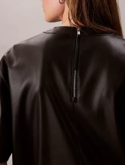 Calvin Klein Kleid mit kurzen Ärmeln aus Kunstleder^Damen Kleider & Röcke