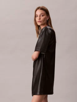 Calvin Klein Kleid mit kurzen Ärmeln aus Kunstleder^Damen Kleider & Röcke