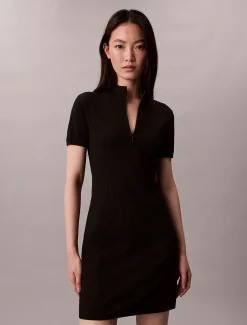 Calvin Klein Kleid mit Reißverschlussausschnitt und Logo-Jacquardmuster^Damen Kleider & Röcke