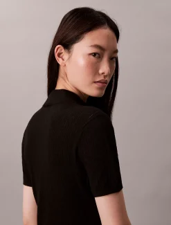 Calvin Klein Kleid mit Reißverschlussausschnitt und Logo-Jacquardmuster^Damen Kleider & Röcke