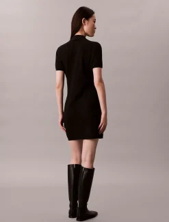 Calvin Klein Kleid mit Reißverschlussausschnitt und Logo-Jacquardmuster^Damen Kleider & Röcke