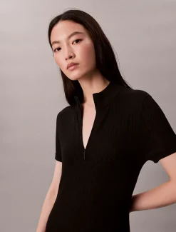 Calvin Klein Kleid mit Reißverschlussausschnitt und Logo-Jacquardmuster^Damen Kleider & Röcke