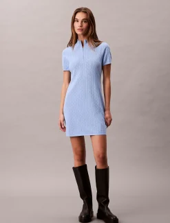 Calvin Klein Kleid mit Reißverschlussausschnitt und Logo-Jacquardmuster^Damen Kleider & Röcke