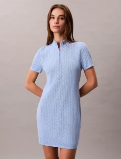 Calvin Klein Kleid mit Reißverschlussausschnitt und Logo-Jacquardmuster^Damen Kleider & Röcke