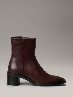 Calvin Klein Kniehohe Ankle Boots aus Leder mit quadratischem Zehenbereich und Reißverschluss^Damen Boots