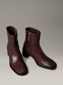 Calvin Klein Kniehohe Ankle Boots aus Leder mit quadratischem Zehenbereich und Reißverschluss^Damen Boots