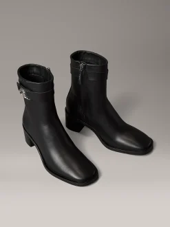 Calvin Klein Kniehohe Ankle Boots aus Leder mit quadratischem Zehenbereich und Reißverschluss^Damen Boots