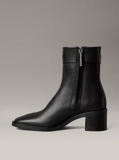 Calvin Klein Kniehohe Ankle Boots aus Leder mit quadratischem Zehenbereich und Reißverschluss^Damen Boots