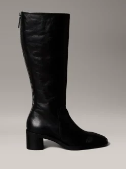 Calvin Klein Kniehohe Stiefel aus Leder mit quadratischem Zehenbereich und Reißverschluss^Damen Boots