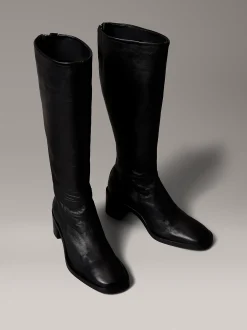 Calvin Klein Kniehohe Stiefel aus Leder mit quadratischem Zehenbereich und Reißverschluss^Damen Boots