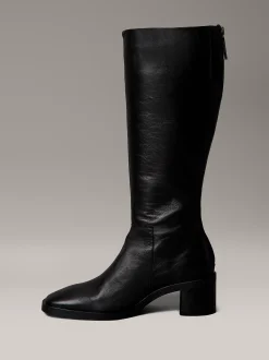 Calvin Klein Kniehohe Stiefel aus Leder mit quadratischem Zehenbereich und Reißverschluss^Damen Boots
