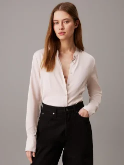 Calvin Klein Kragenloses Hemd aus Viskose-Twill^Damen Hemden & Blusen|T-shirts & Tops