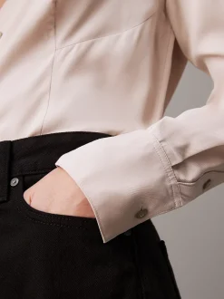 Calvin Klein Kragenloses Hemd aus Viskose-Twill^Damen Hemden & Blusen|T-shirts & Tops