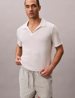 Calvin Klein Kurze Badeshorts mit Kordelzug - Seersucker^Herren BademodeFrisch Eingetroffen