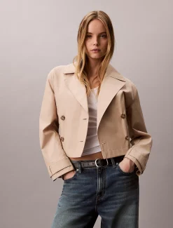 Calvin Klein Kurze Trench-Jacke aus Baumwoll-Twill^Damen Mäntel|JackenFrisch Eingetroffen