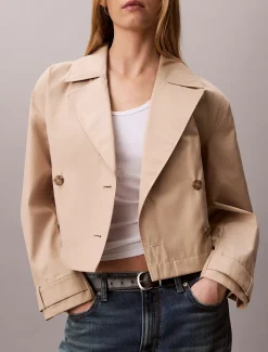 Calvin Klein Kurze Trench-Jacke aus Baumwoll-Twill^Damen Mäntel|JackenFrisch Eingetroffen