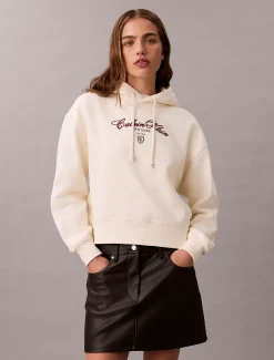 Calvin Klein Kurzer Fleece-Hoodie mit Logo-Schriftzug^Damen Sweatshirts & Hoodies