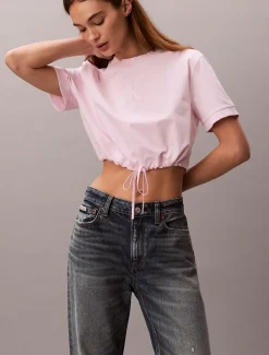 Calvin Klein Kurzes Logo-T-Shirt mit Bindegürtel^Damen T-shirts & Tops