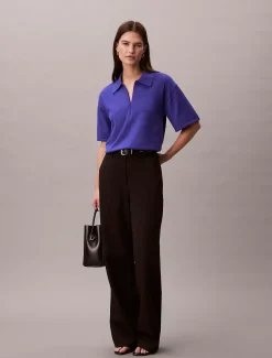 Calvin Klein Kurzärmeliger Polo-Pullover mit Reißverschluss^Damen Strickdesigns