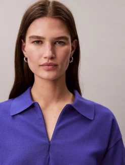 Calvin Klein Kurzärmeliger Polo-Pullover mit Reißverschluss^Damen Strickdesigns