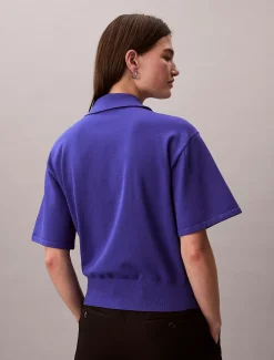 Calvin Klein Kurzärmeliger Polo-Pullover mit Reißverschluss^Damen Strickdesigns