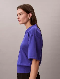 Calvin Klein Kurzärmeliger Polo-Pullover mit Reißverschluss^Damen Strickdesigns
