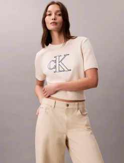Calvin Klein Kurzärmeliger Pullover mit Monogramm^Damen Strickdesigns