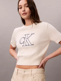 Calvin Klein Kurzärmeliger Pullover mit Monogramm^Damen Strickdesigns
