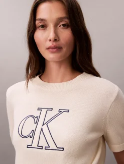 Calvin Klein Kurzärmeliger Pullover mit Monogramm^Damen Strickdesigns