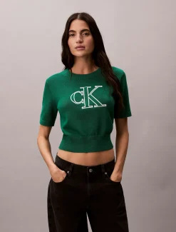Calvin Klein Kurzärmeliger Pullover mit Monogramm^Damen Strickdesigns