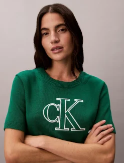Calvin Klein Kurzärmeliger Pullover mit Monogramm^Damen Strickdesigns