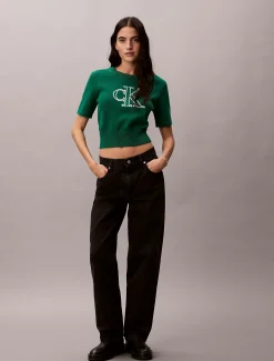 Calvin Klein Kurzärmeliger Pullover mit Monogramm^Damen Strickdesigns