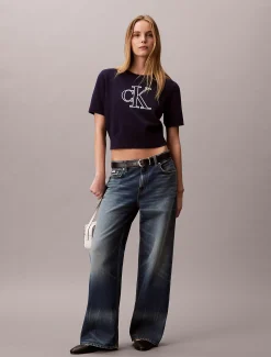 Calvin Klein Kurzärmeliger Pullover mit Monogramm^Damen Strickdesigns