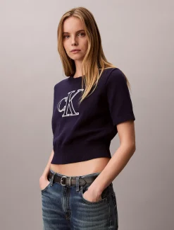 Calvin Klein Kurzärmeliger Pullover mit Monogramm^Damen Strickdesigns