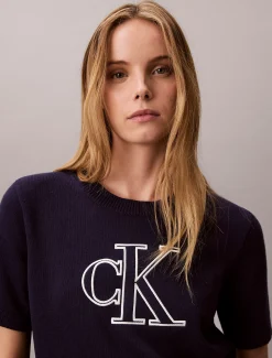 Calvin Klein Kurzärmeliger Pullover mit Monogramm^Damen Strickdesigns